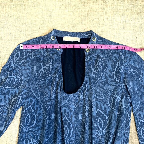Michael Kors Blue Paisley Peasant Sleeve U Neck sheath Chiffon Dress formal - Picture 10 of 16